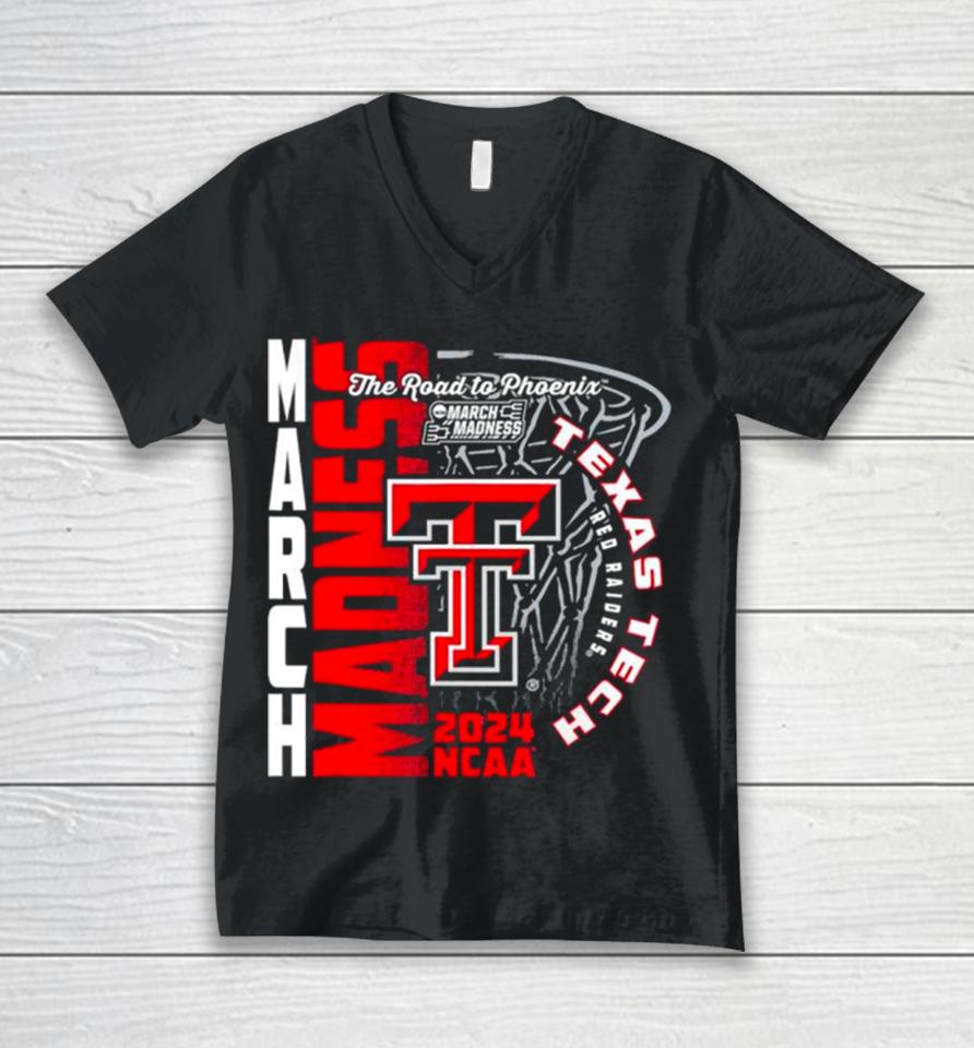 Texas Tech Red Raiders 2024 Ncaa Basketball The Road To Phoenix March Madness Unisex V-Neck T-Shirt