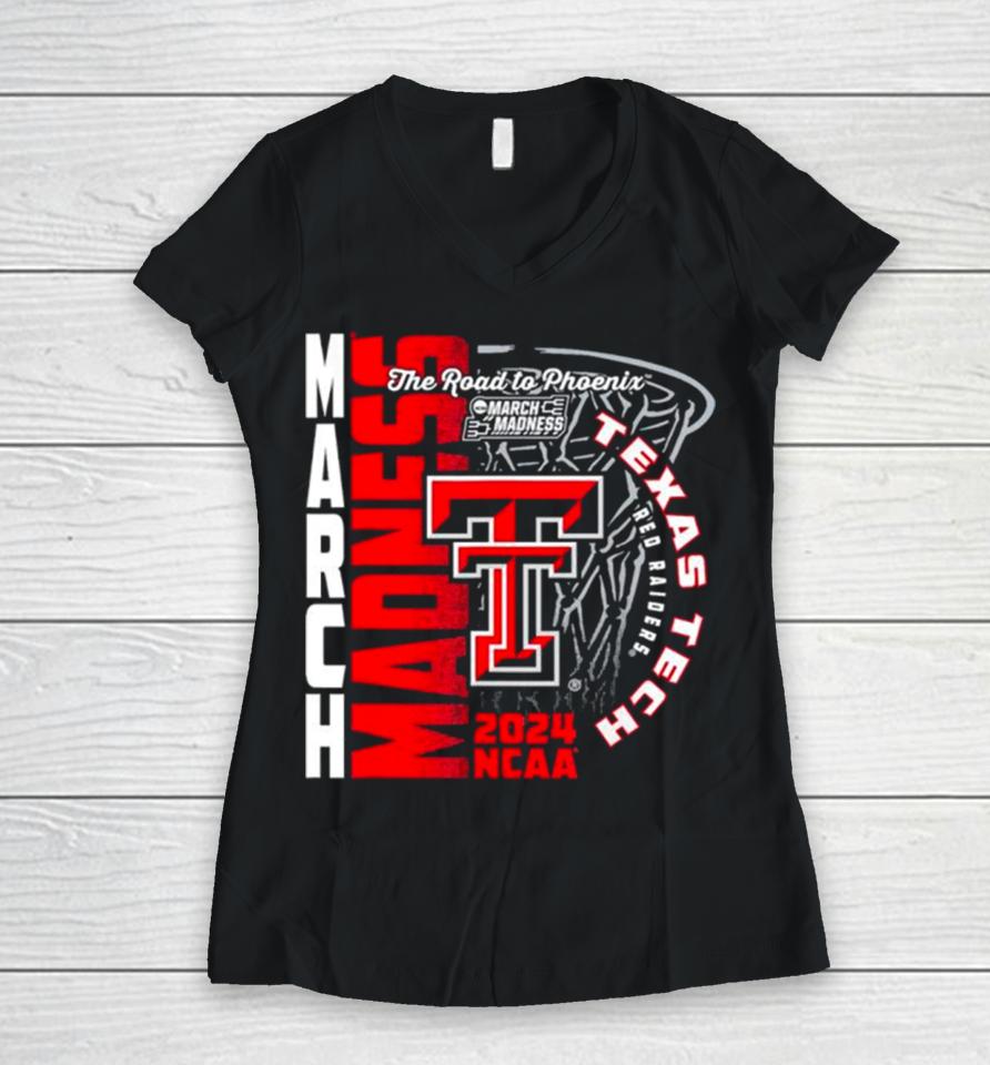 Texas Tech Red Raiders 2024 Ncaa Basketball The Road To Phoenix March Madness Women V-Neck T-Shirt