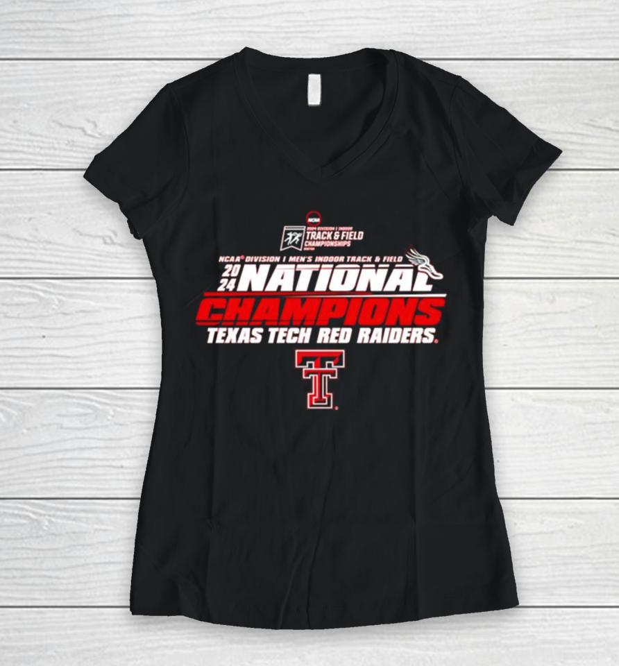 Texas Tech Red Raiders 2024 Ncaa Men’s Indoor Track &Amp; Field National Champions Women V-Neck T-Shirt