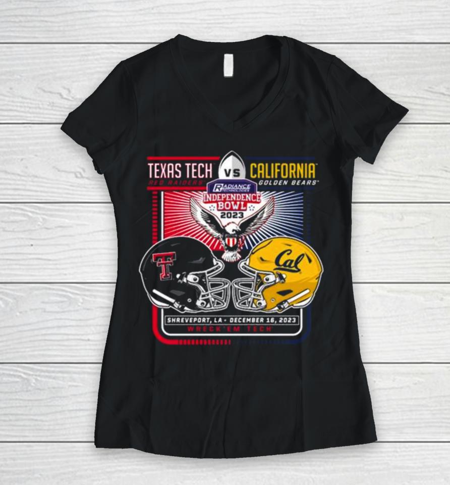 Texas Tech Red Raiders Vs California Golden Bears 2023 Independence Bowl Wreck ‘Em Tech Women V-Neck T-Shirt