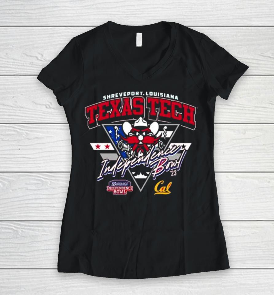 Texas Tech Red Raiders Vs California Golden Bears 2023 Shreveport Louisiana Independence Bowl Women V-Neck T-Shirt