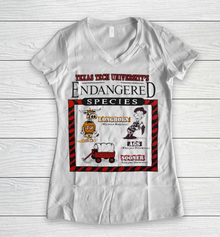 Texas Tech Red Raiders Vs Texas Longhorns Endangered Species Women V-Neck T-Shirt