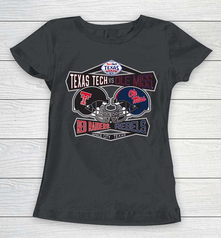 Texas Tech Vs Ole Miss 2022 Texas Bowl Dueling Helmets Women T-Shirt