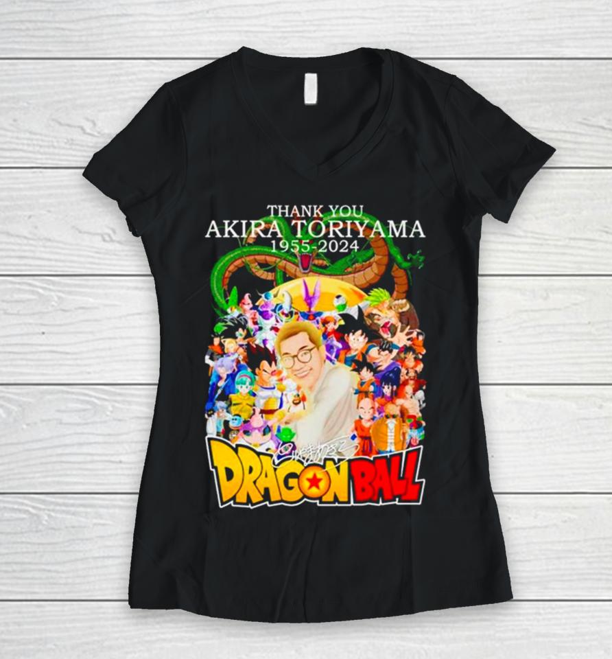 Thank You Akira Toriyama 1955 2024 Dragon Ball Z Signatures Women V-Neck T-Shirt