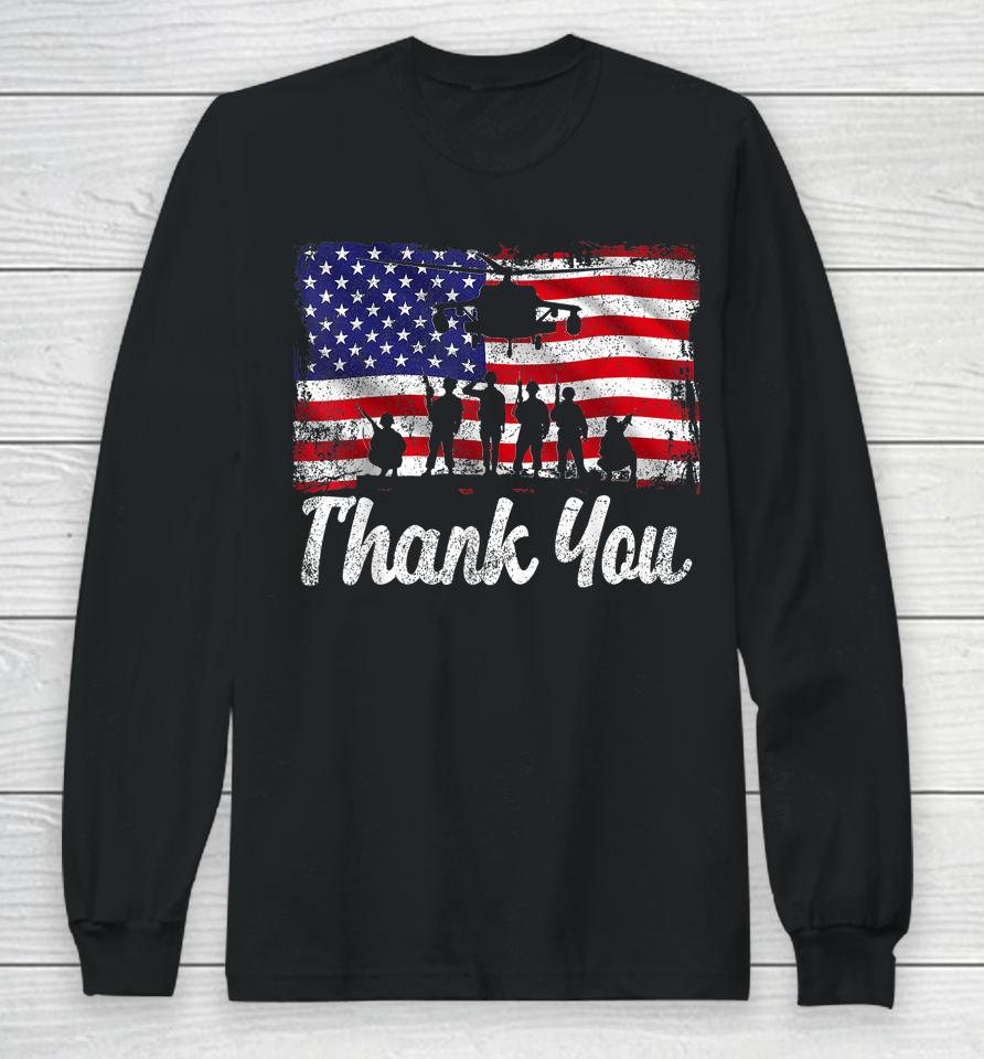 Thank You Army Usa Memorial Day Partiotic Military Veteran Long Sleeve T-Shirt