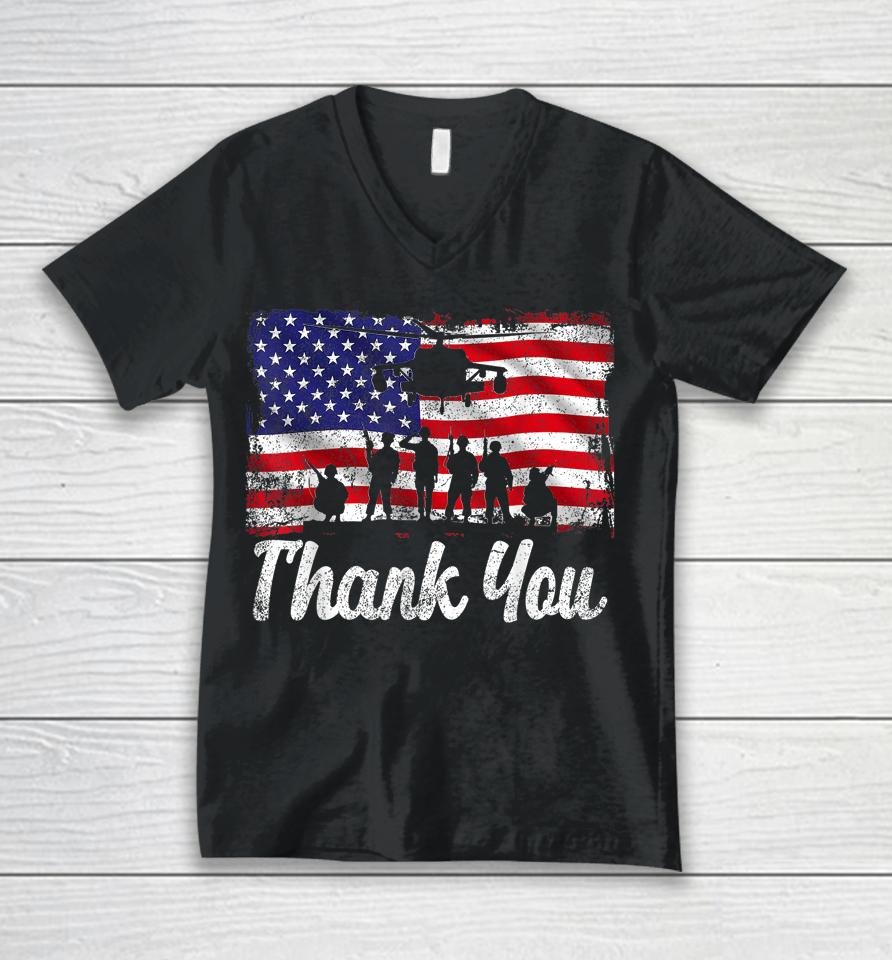 Thank You Army Usa Memorial Day Partiotic Military Veteran Unisex V-Neck T-Shirt