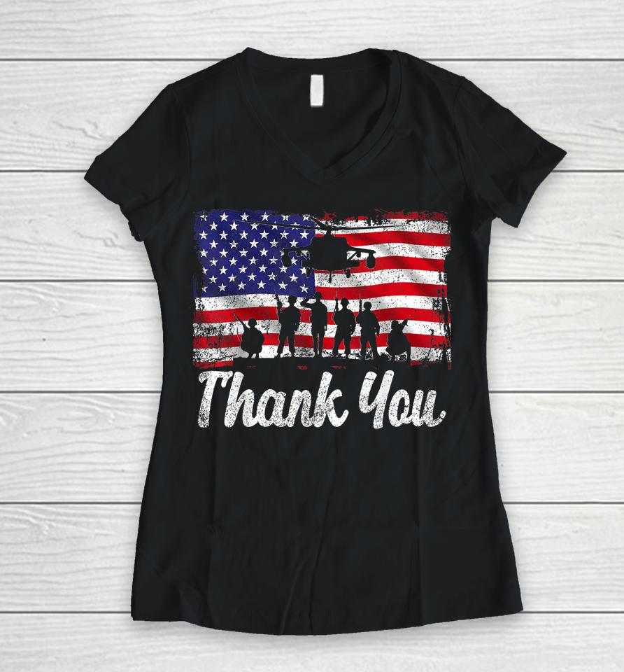 Thank You Army Usa Memorial Day Partiotic Military Veteran Women V-Neck T-Shirt
