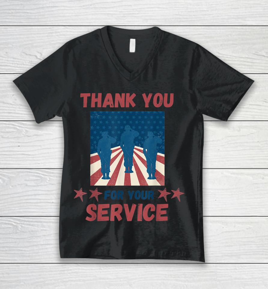 Thank You For Your Service Us Flag Veterans Day Unisex V-Neck T-Shirt