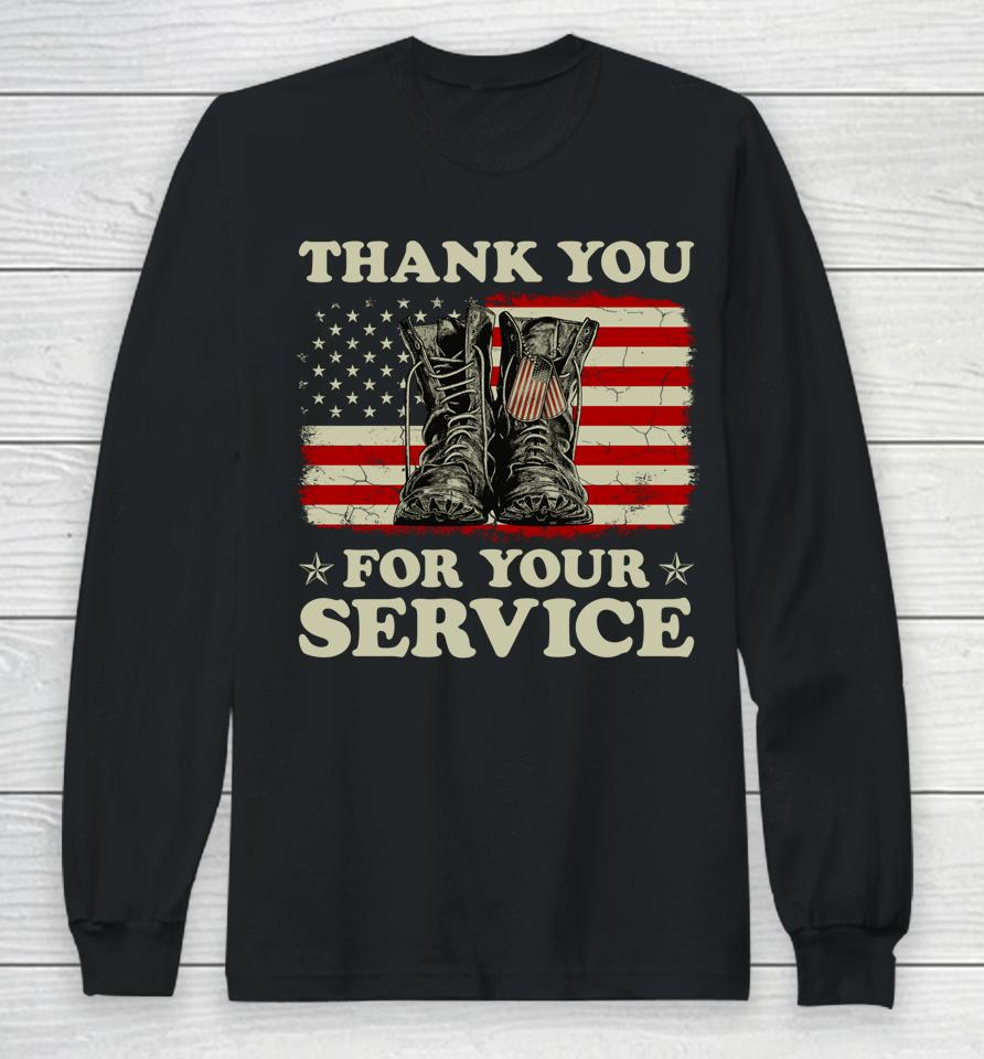 Thank You For Your Service Veteran Us Flag Veterans Day Long Sleeve T-Shirt
