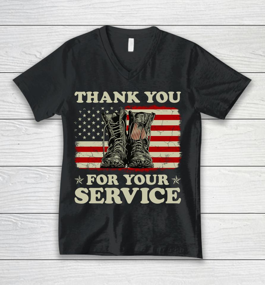 Thank You For Your Service Veteran Us Flag Veterans Day Unisex V-Neck T-Shirt