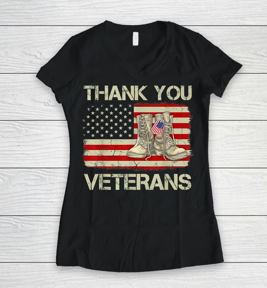 Thank You Veterans Combat Boots Veteran Day Women V-Neck T-Shirt