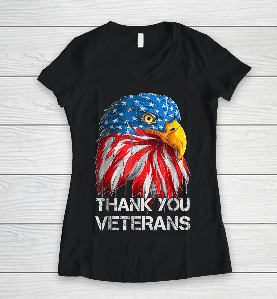 Thank You Veterans Eagle American Flag - Veterans Day Women V-Neck T-Shirt