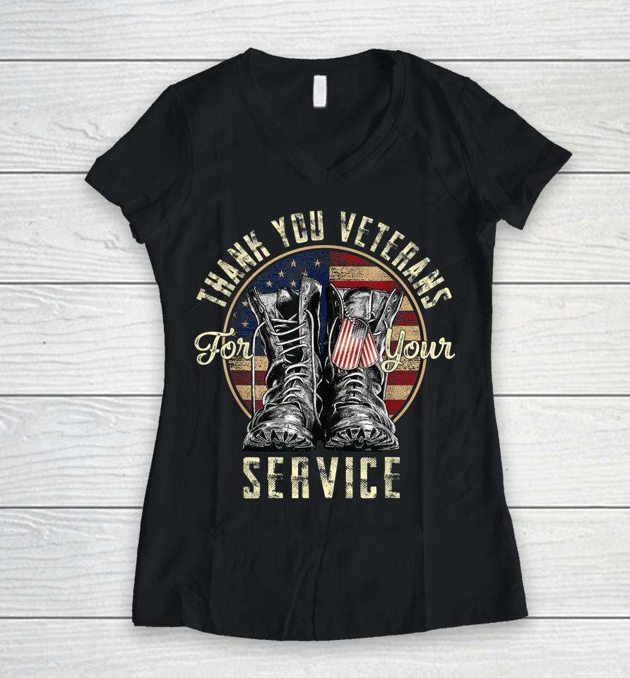 Thank You Veterans For Your Service Veterans Day Women V-Neck T-Shirt