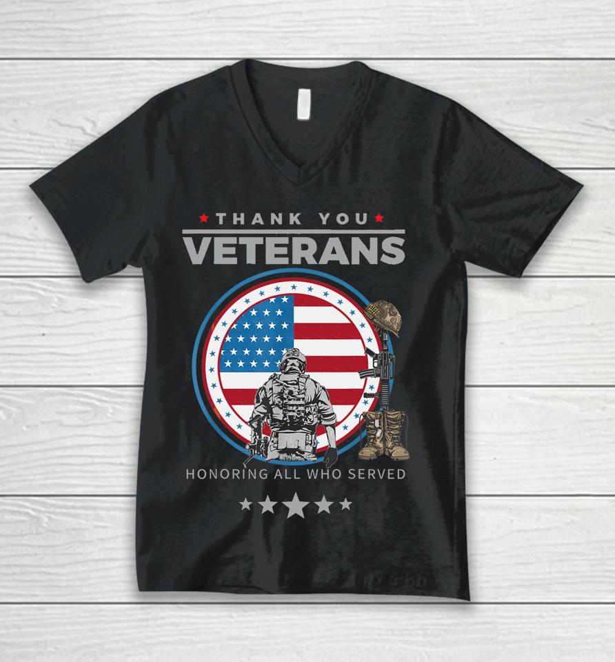 Thank You Veterans Honoring Those Who Served Pride Patriotic Unisex V-Neck T-Shirt