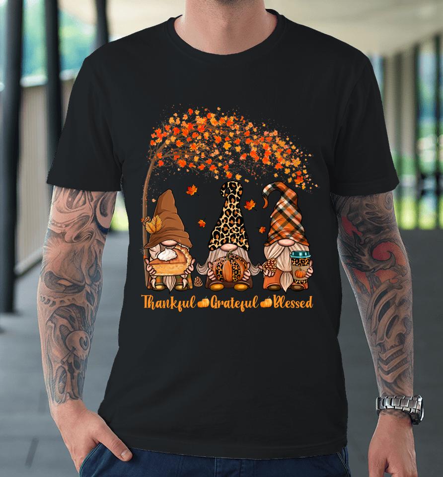 Thankful Grateful Blessed Gnome Thanksgiving Leopard Premium T-Shirt