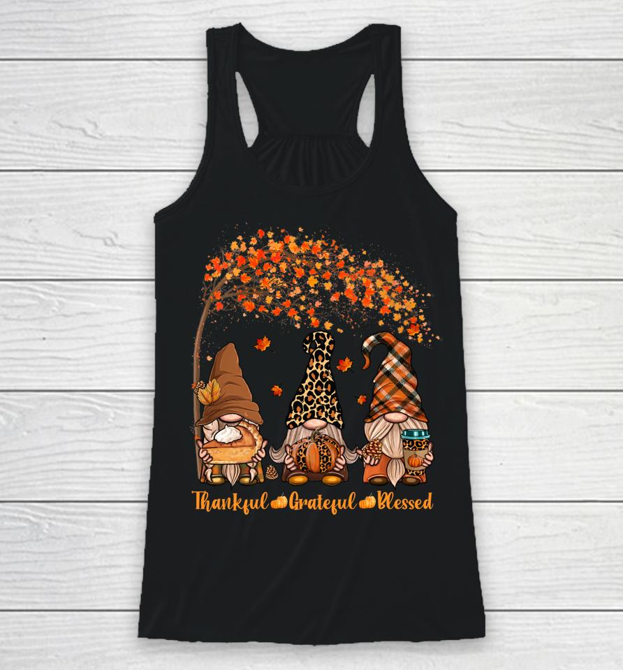 Thankful Grateful Blessed Gnome Thanksgiving Leopard Racerback Tank