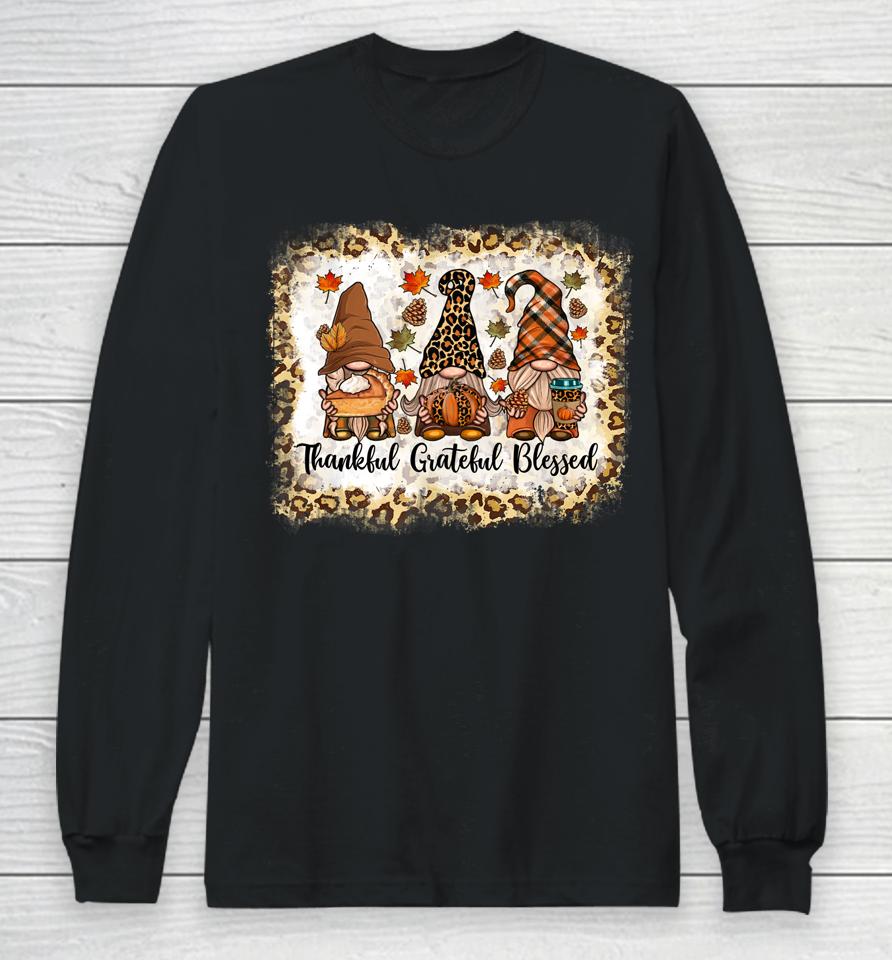 Thankful Grateful Blessed Thanksgiving Gnome Leopard Long Sleeve T-Shirt