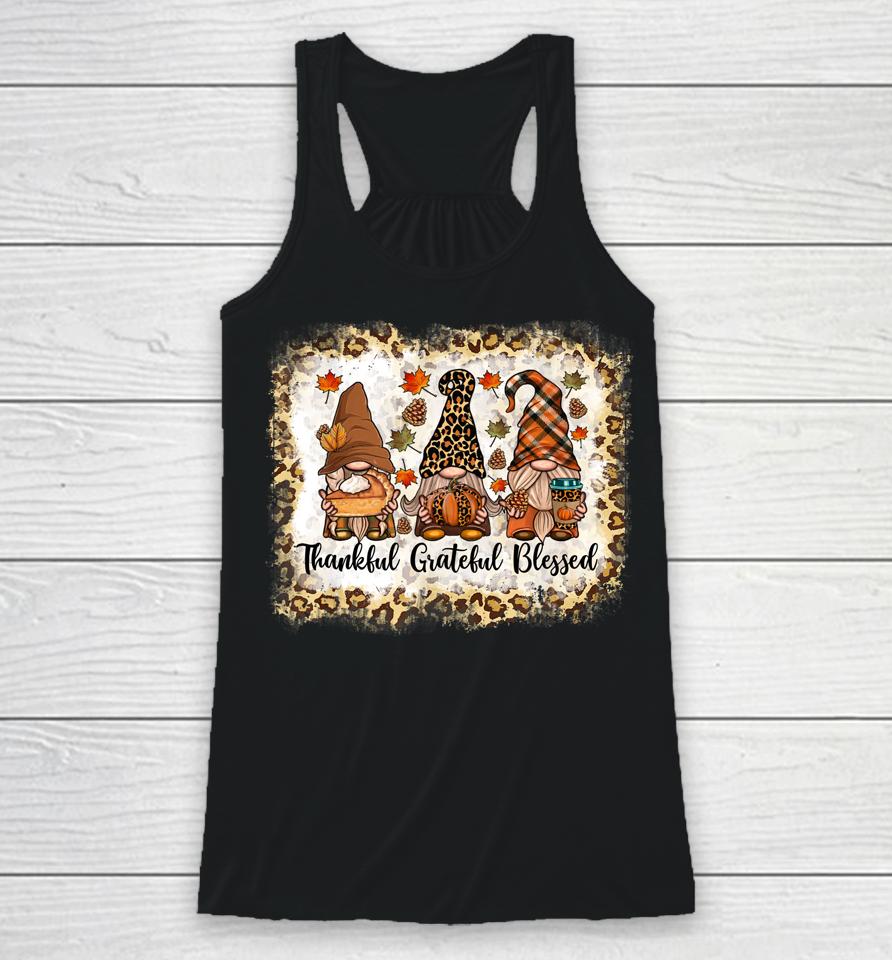 Thankful Grateful Blessed Thanksgiving Gnome Leopard Racerback Tank
