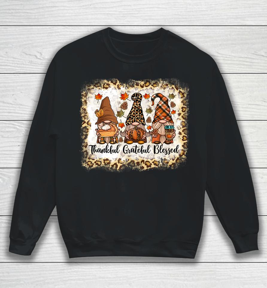 Thankful Grateful Blessed Thanksgiving Gnome Leopard Sweatshirt