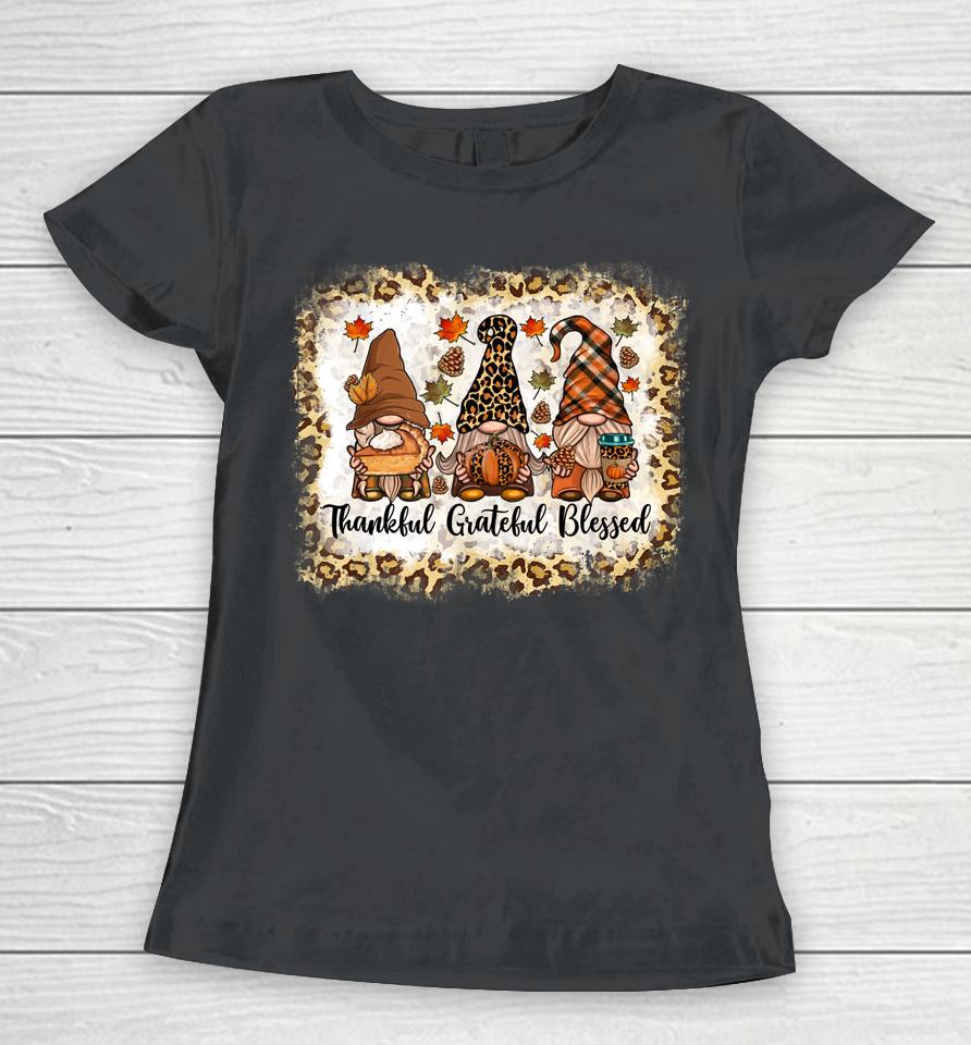 Thankful Grateful Blessed Thanksgiving Gnome Leopard Women T-Shirt