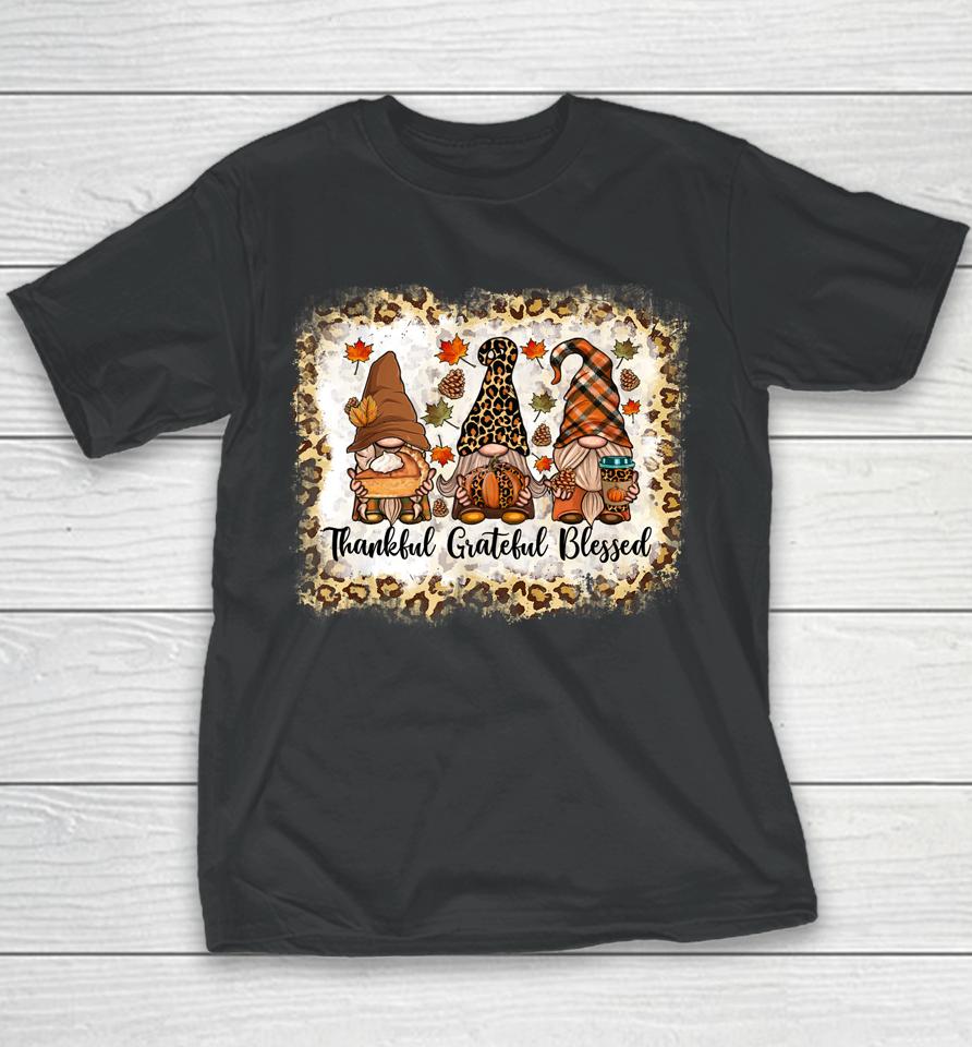Thankful Grateful Blessed Thanksgiving Gnome Leopard Youth T-Shirt