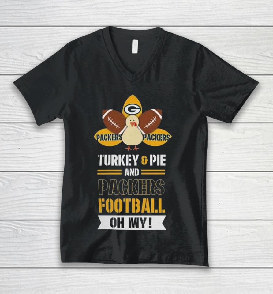 Thanksgiving Turkey And Pie Green Bay Packers Football Unisex V-Neck T-Shirt
