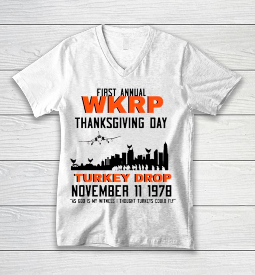 Thanksgiving Turkey Drop First Annual Wkrp Vintage Unisex V-Neck T-Shirt