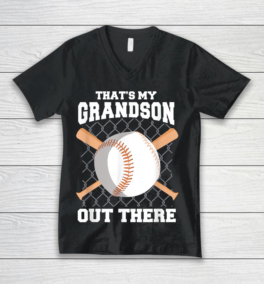 That's My Grandson Out There Baseball Shirt Baseball Grandma Unisex V-Neck T-Shirt
