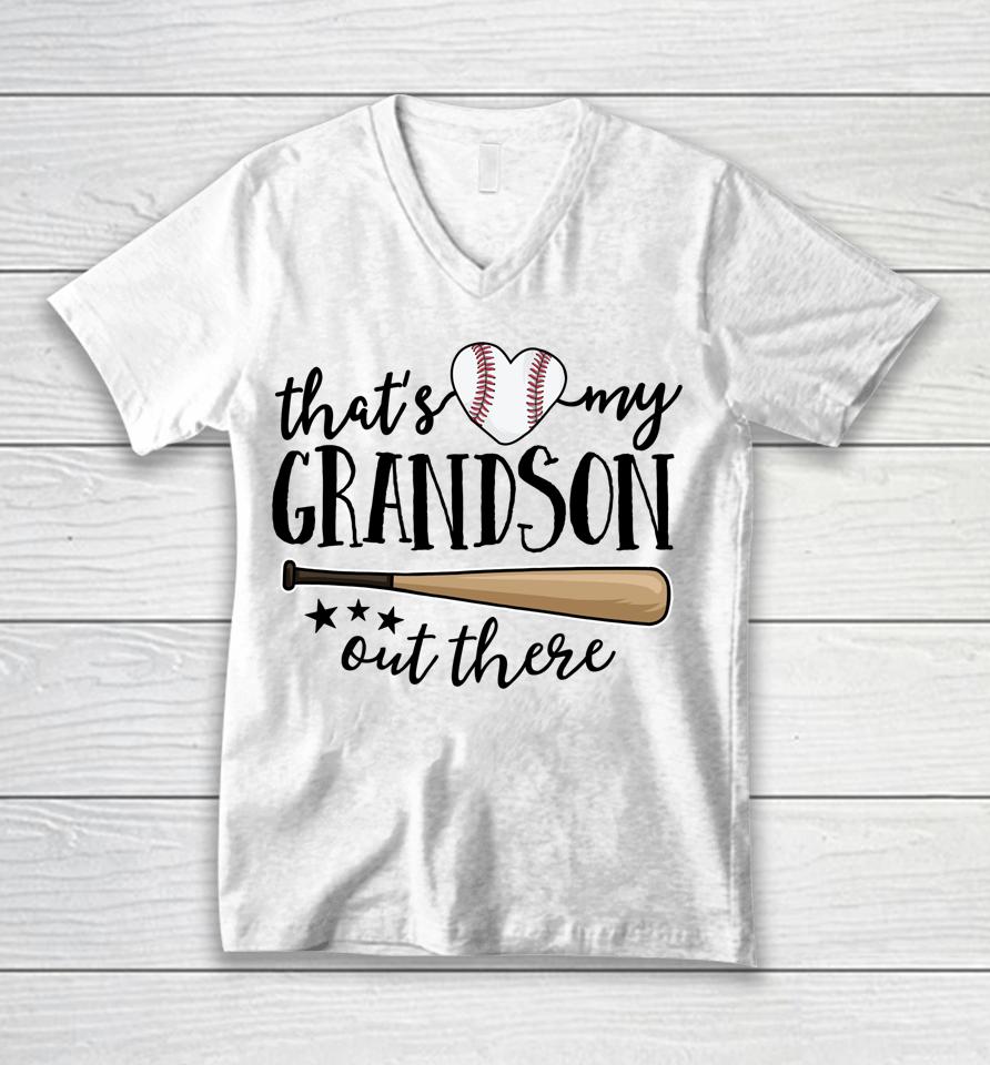 That's My Grandson Out There Gift Women Baseball Grandma Unisex V-Neck T-Shirt