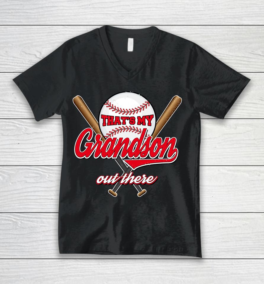 That's My Grandson Out There Proud Grandma Baseball Granny Unisex V-Neck T-Shirt