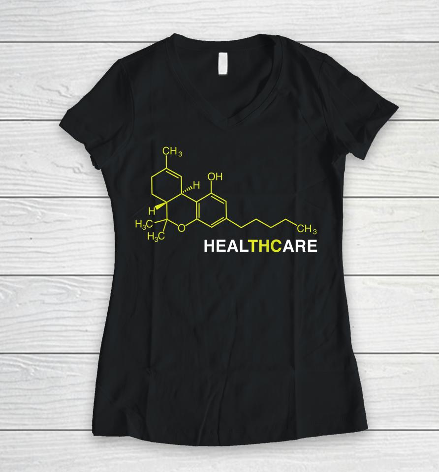 Thc Healthcare Cannabis Medical Marijuana Women V-Neck T-Shirt