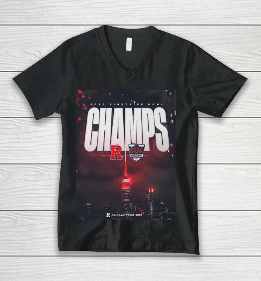 The 2023 Pinstripe Bowl Champions Is Rutgers Scarlet Knights Ncaa College Football Unisex V-Neck T-Shirt