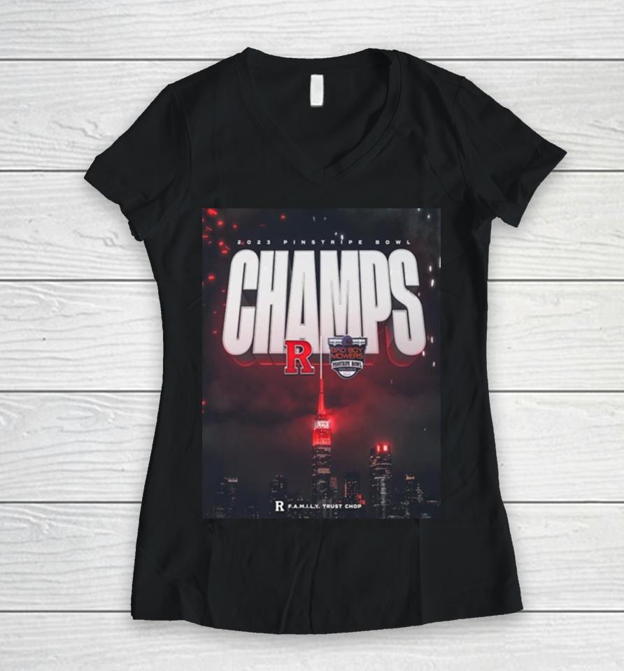 The 2023 Pinstripe Bowl Champions Is Rutgers Scarlet Knights Ncaa College Football Women V-Neck T-Shirt