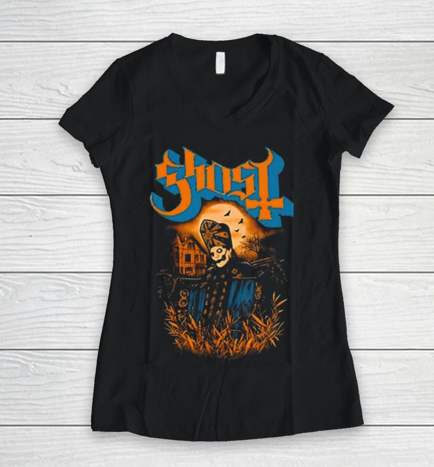 The Band Ghost Scarecrow Halloween 2024 Women V-Neck T-Shirt