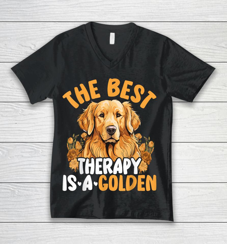 The Best Therapy Is A Golden Retriever Dog Lover Puppy Owner Unisex V-Neck T-Shirt