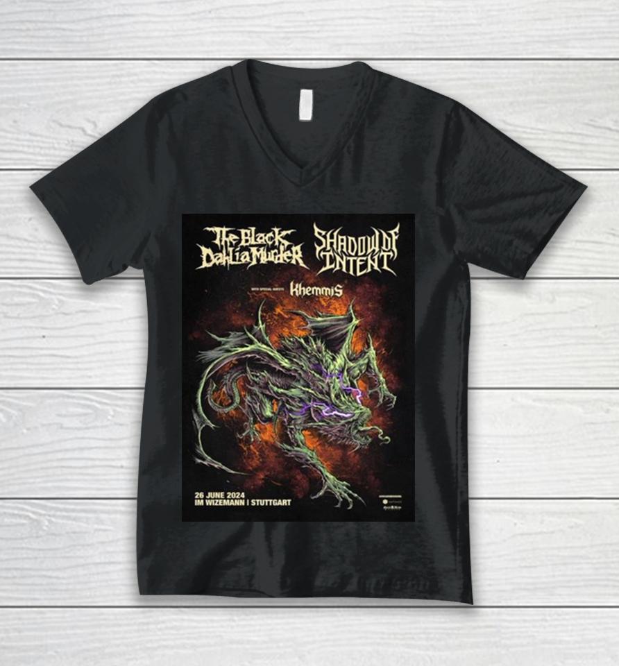 The Black Dahlia Murder With Shadow Of Intent And Khemmis Will Show On June 26Th 2024 At Im Wizemann Stuttgart Unisex V-Neck T-Shirt