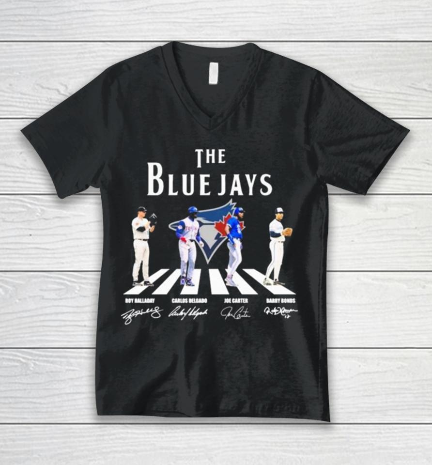 The Blue Jays Abbey Road Roy Halladay Carlos Delgado Joe Carter And Barry Bonds Signatures Unisex V-Neck T-Shirt