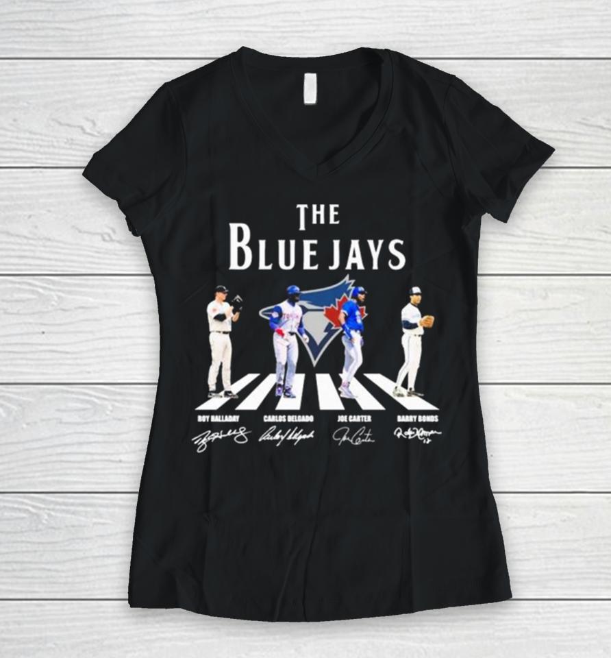 The Blue Jays Abbey Road Roy Halladay Carlos Delgado Joe Carter And Barry Bonds Signatures Women V-Neck T-Shirt