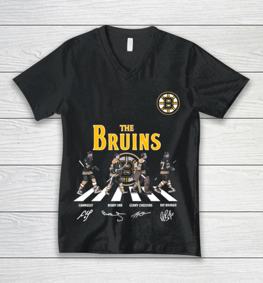 The Boston Bruins Cam Neely Bobby Orr Gerry Cheevers Ray Bourque Abbey Road Signatures 2023 Unisex V-Neck T-Shirt