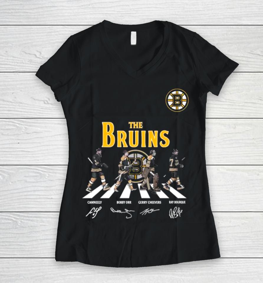 The Boston Bruins Cam Neely Bobby Orr Gerry Cheevers Ray Bourque Abbey Road Signatures 2023 Women V-Neck T-Shirt