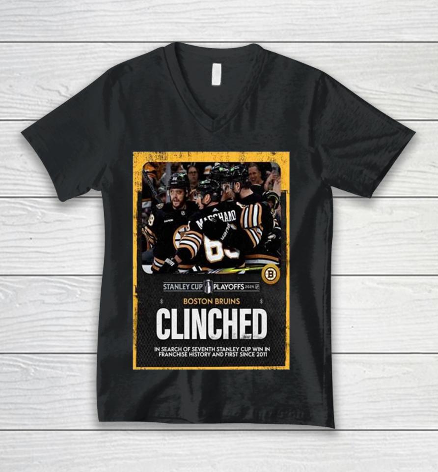The Boston Bruins Have Clinched A Spot In The Stanley Cup Playoffs 2024 Nhl For The Eighth Straight Year Unisex V-Neck T-Shirt