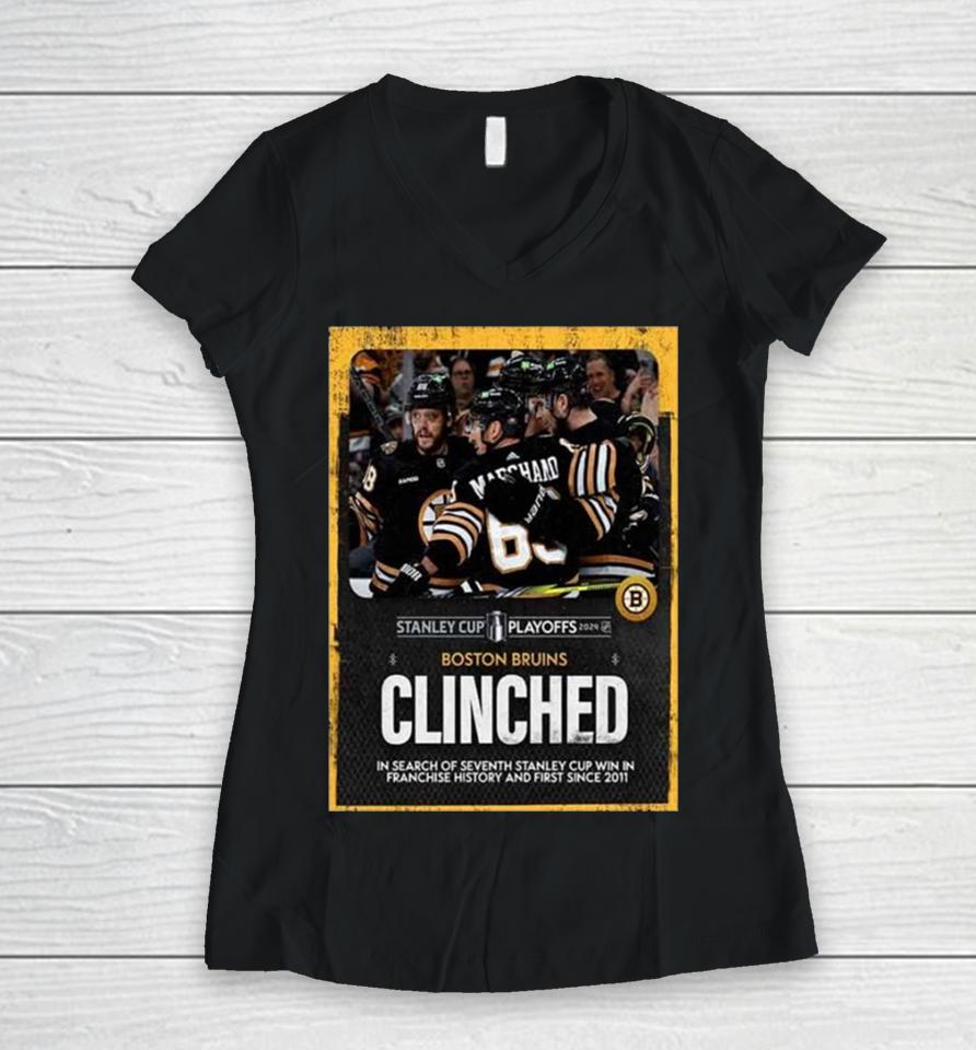 The Boston Bruins Have Clinched A Spot In The Stanley Cup Playoffs 2024 Nhl For The Eighth Straight Year Women V-Neck T-Shirt