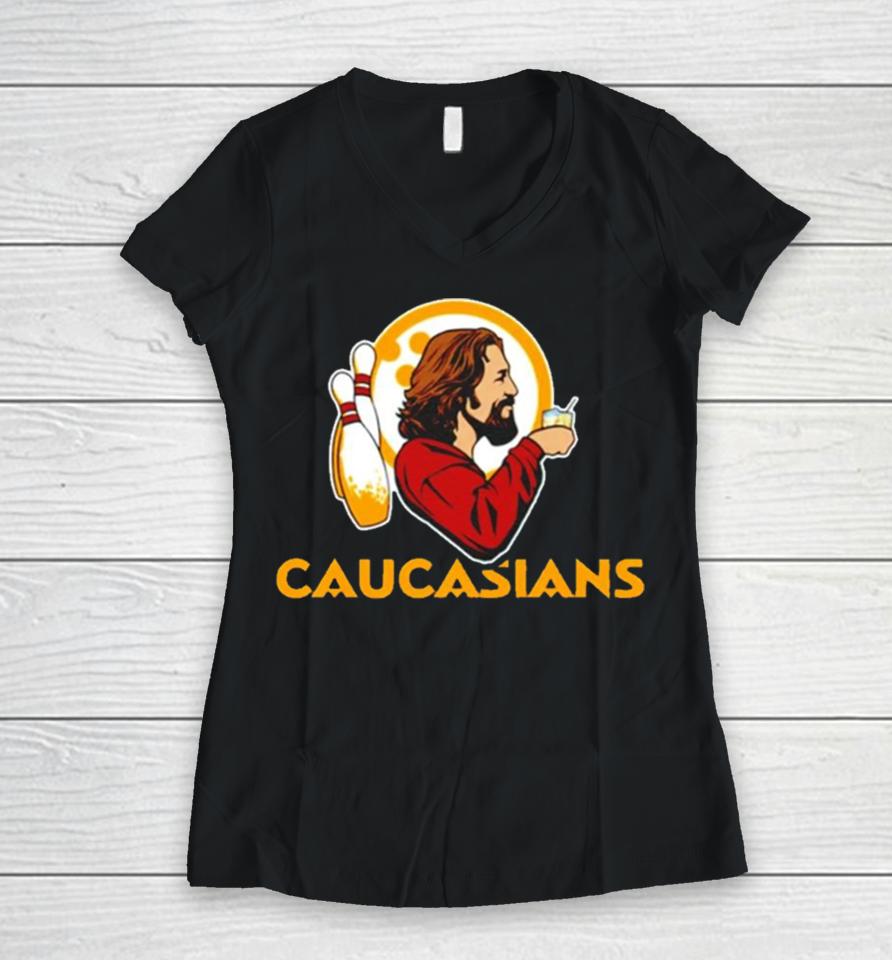 The Caucasians Bowling Logo Women V-Neck T-Shirt