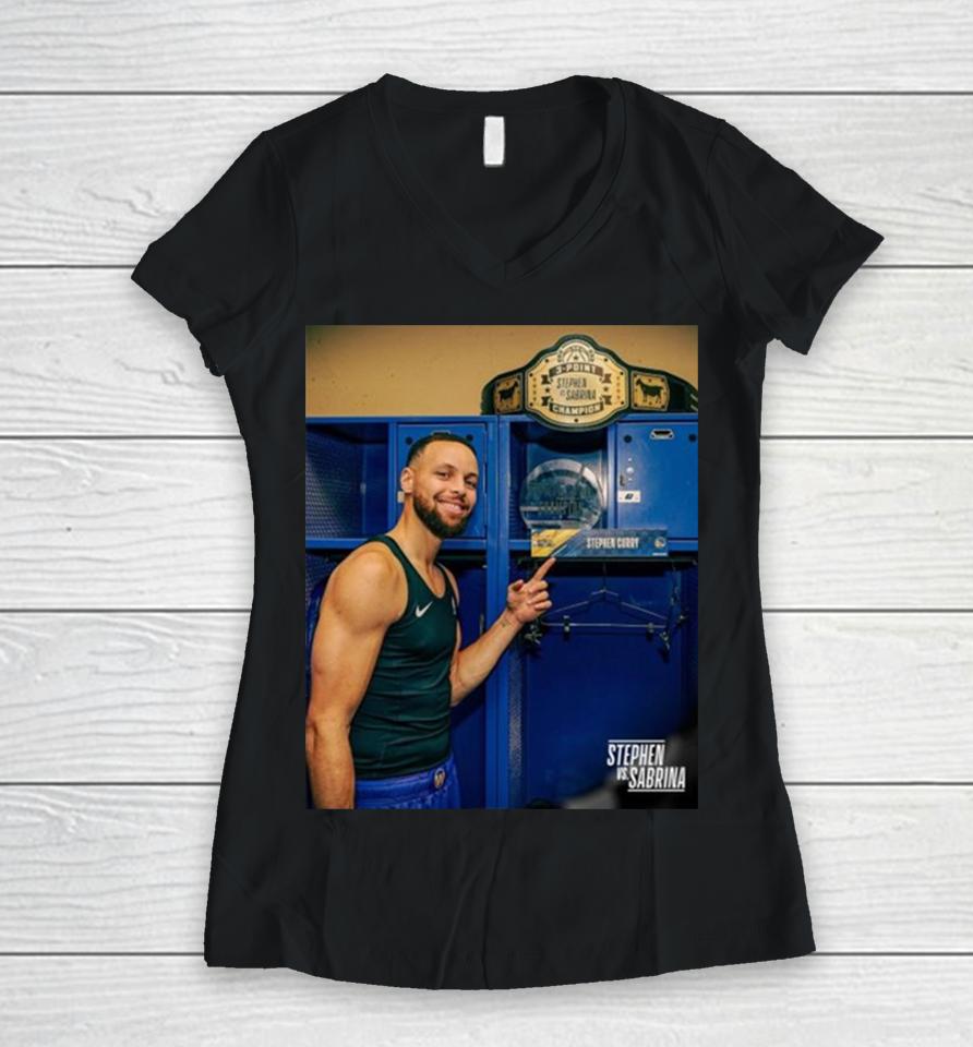 The Champ And His Belt Steph Curry Is The First Ever Winner Of The Nba Vs Wnba 3 Point Challenge Women V-Neck T-Shirt