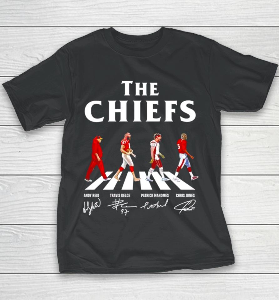 The Chiefs Abbey Road Andy Reid Travis Kelce Patrick Mahomes Signatures Youth T-Shirt