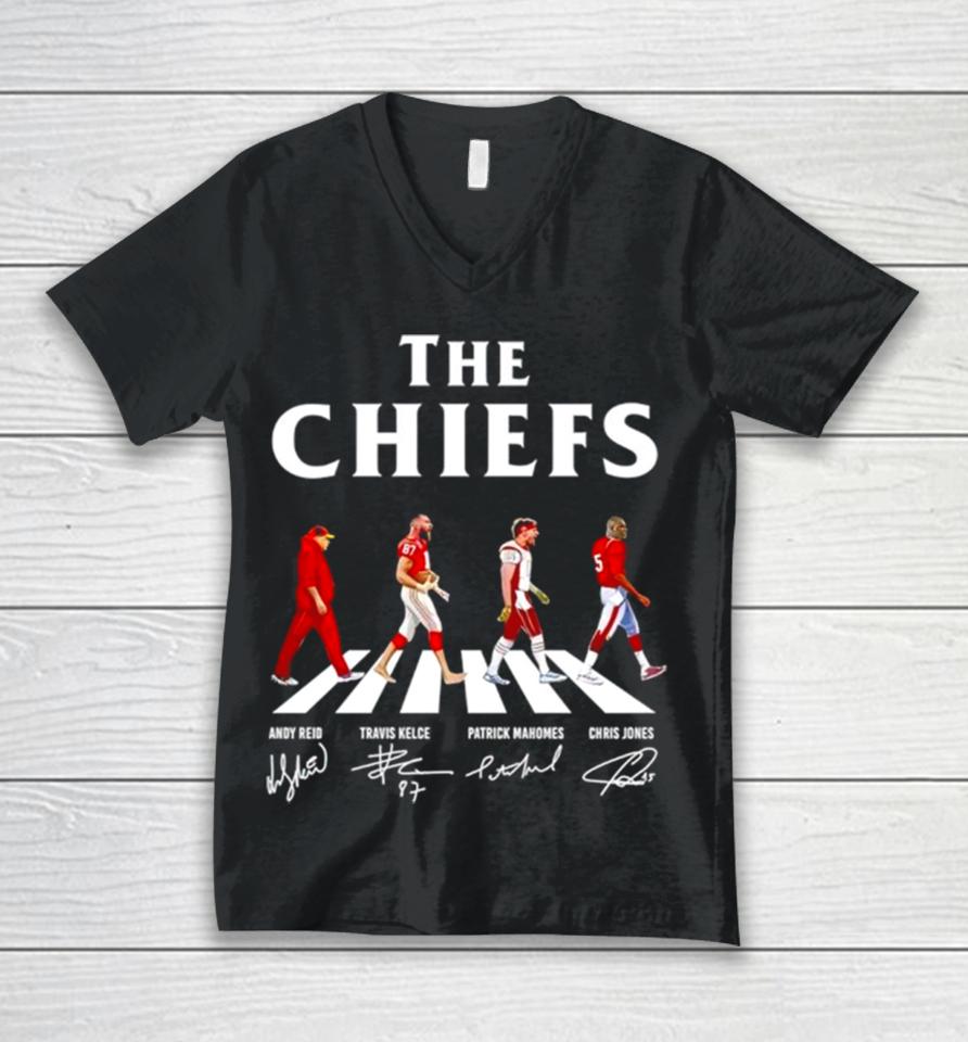 The Chiefs Abbey Road Andy Reid Travis Kelce Patrick Mahomes Signatures Unisex V-Neck T-Shirt