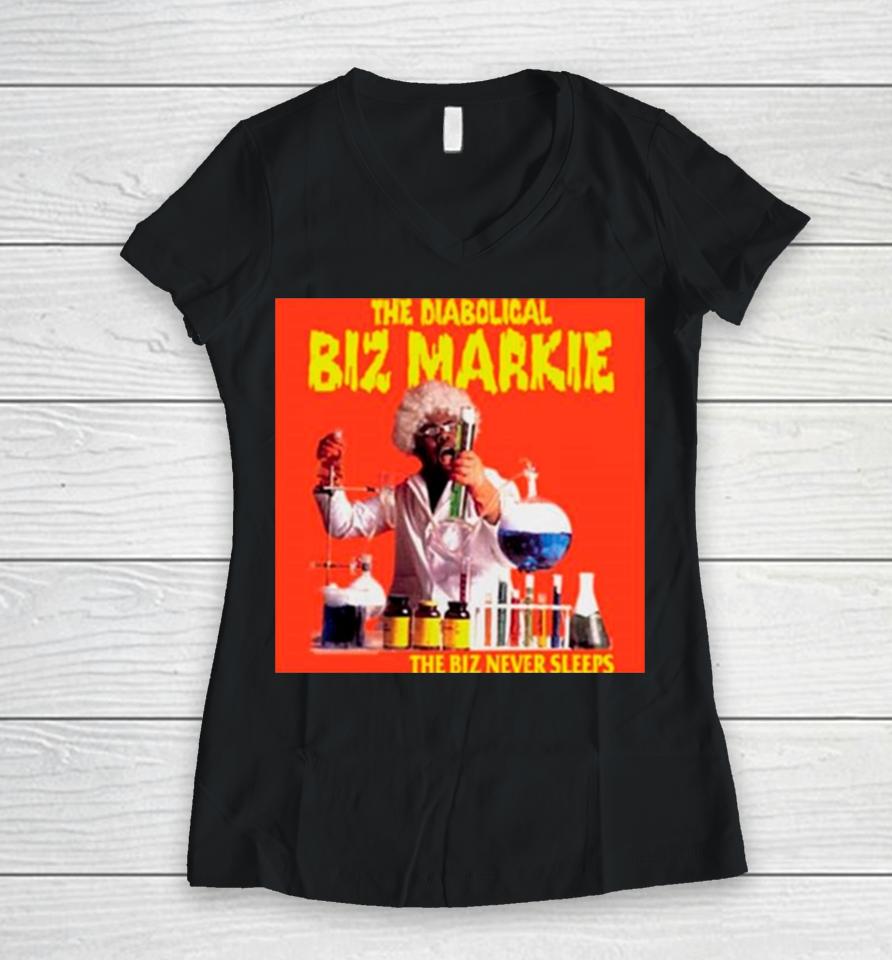The Diabolical Biz Markie The Biz Never Sleeps Women V-Neck T-Shirt