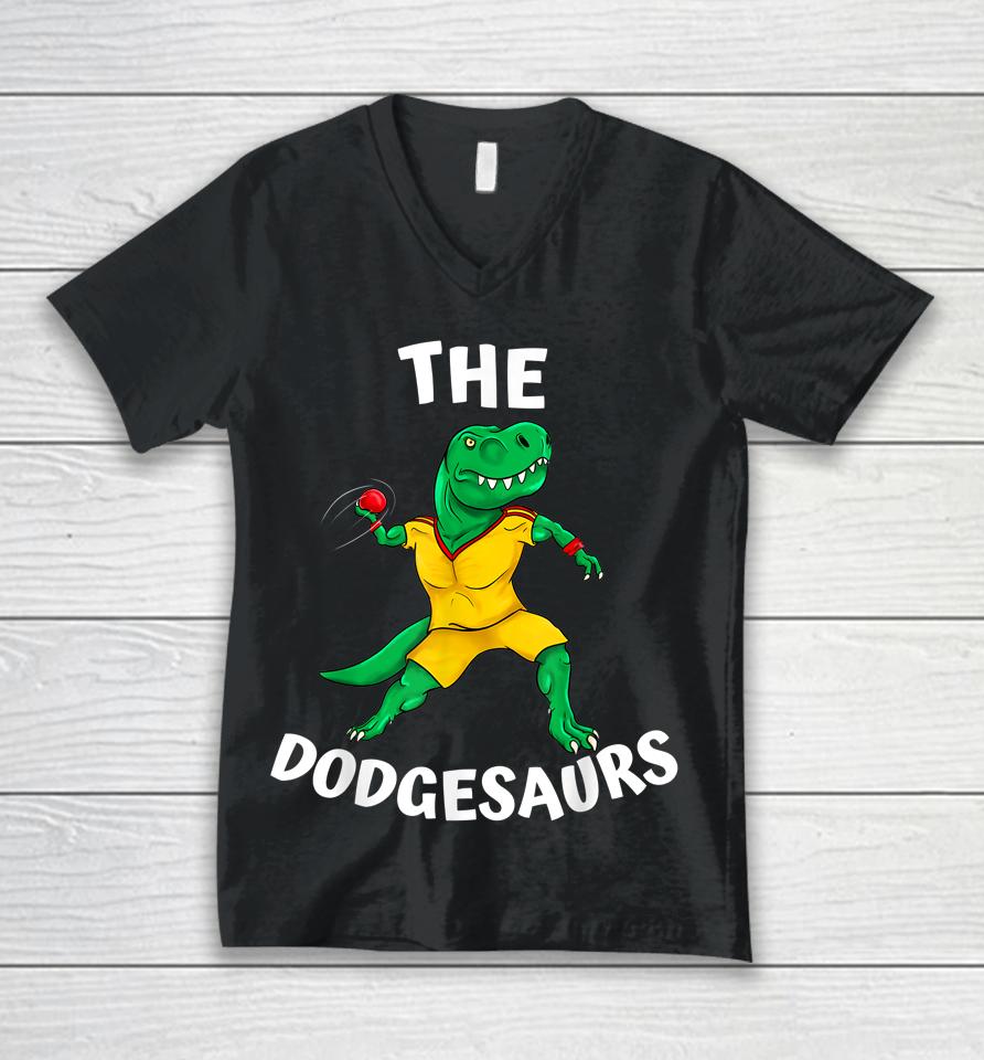 The Dodgesaurs Dodgeball Team Funny Dinosaur Dodgeball Unisex V-Neck T-Shirt