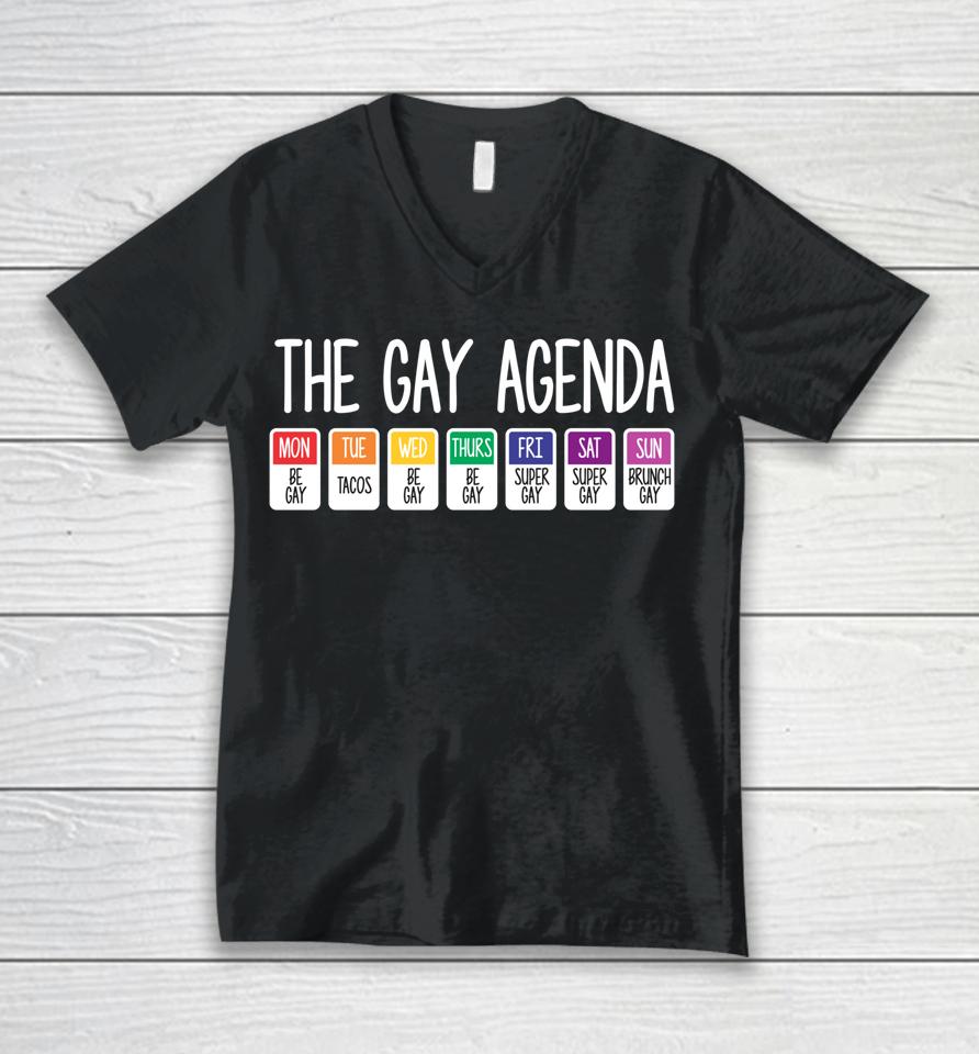 The Gay Weekly Agenda Funny Lgbt Pride Rainbow Unisex V-Neck T-Shirt