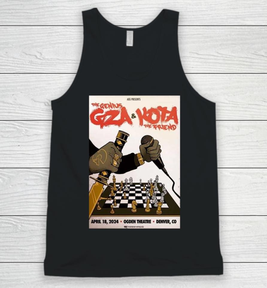 The Genius Gza Of Wu Tang Clan And Kota The Friend April 18 2024 Ogden Theatre Denver Co Unisex Tank Top